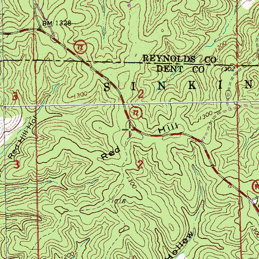 Topographic Map of Red Hill, MO