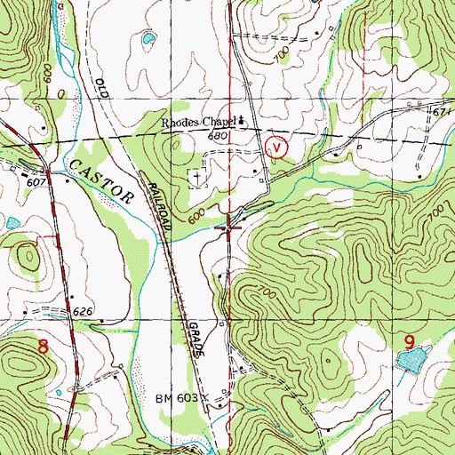 Topographic Map of Rhodes Chapel, MO