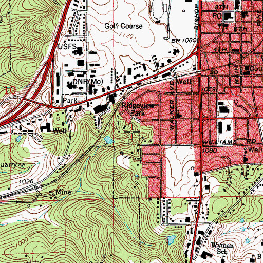 Topographic Map of Ridgeview Park, MO