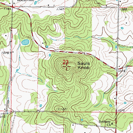 Topographic Map of Sauls Knob, MO