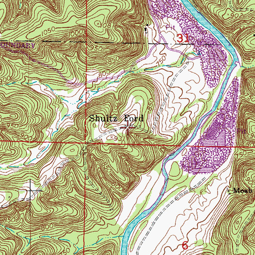 Topographic Map of Shultz Ford, MO