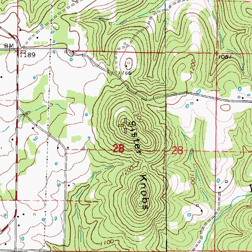 Topographic Map of Sister Knobs, MO