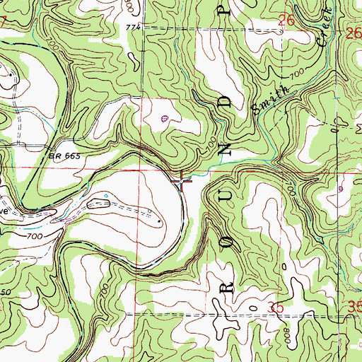 Topographic Map of Smith Creek, MO