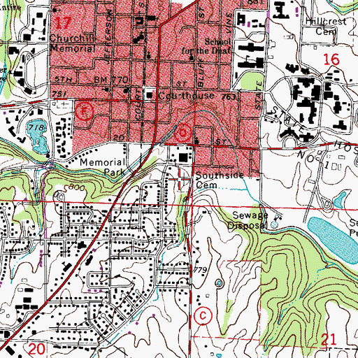 Topographic Map of Southside Cemetery, MO