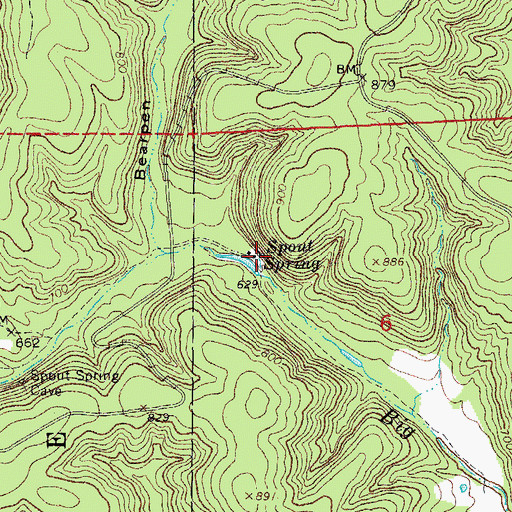 Topographic Map of Spout Spring, MO