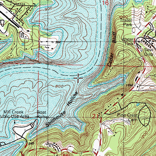 Topographic Map of Stillhouse Hollow, MO