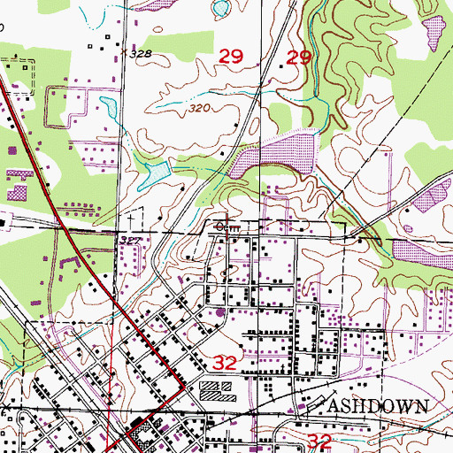 Topographic Map of Ashdown Cemetery, AR