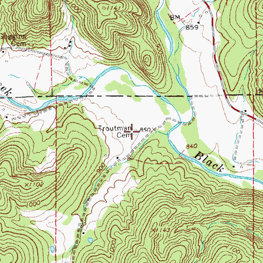 Topographic Map of Troutman Cemetery, MO