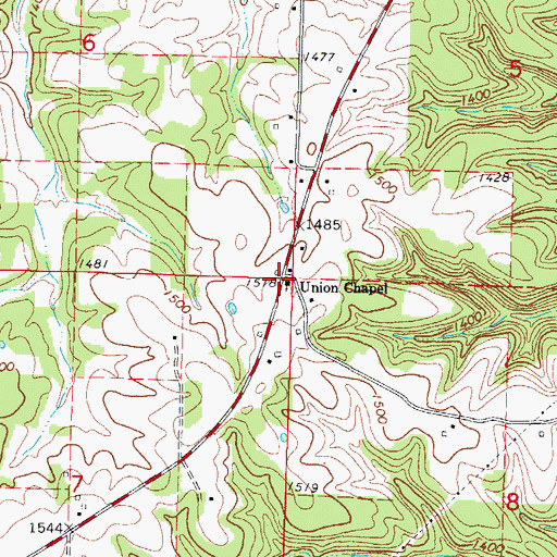 Topographic Map of Union Chapel, MO