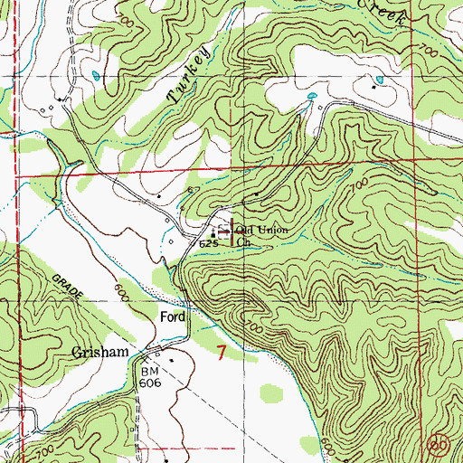 Topographic Map of Old Union Church, MO