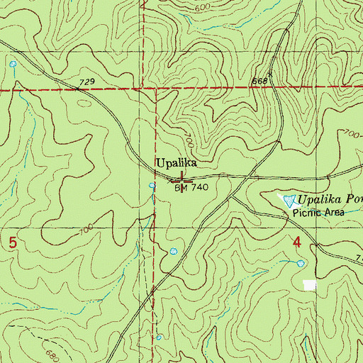 Topographic Map of Upalika, MO