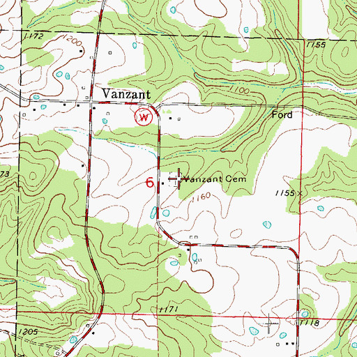 Topographic Map of Vanzant Cemetery, MO