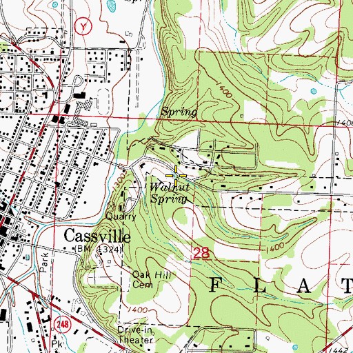 Topographic Map of Walnut Spring, MO