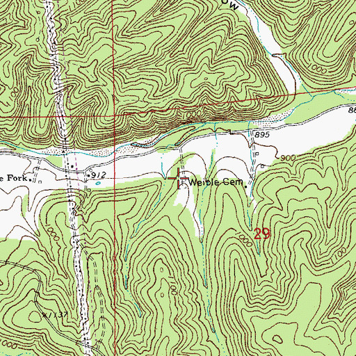 Topographic Map of Weible Cemetery, MO