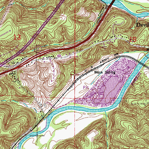 Topographic Map of Wern Siding, MO