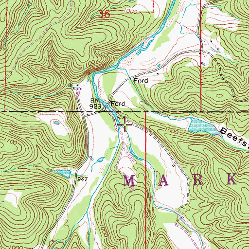 Topographic Map of West Fork Huzzah Creek, MO