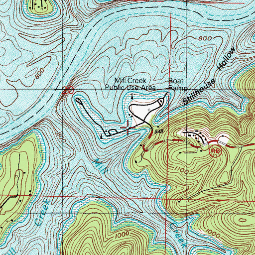 Topographic Map of Mill Creek Public Use Area, MO
