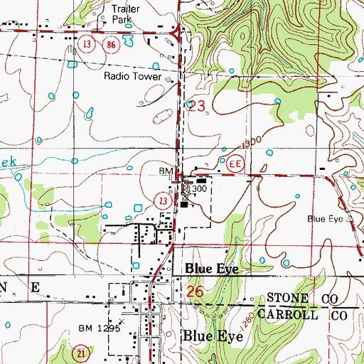 Topographic Map of Blue Eye Public Schools, MO