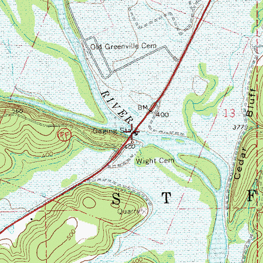 Topographic Map of Greenville Bridge, MO