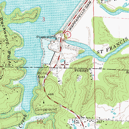 Topographic Map of Spillway Recreation Area, MO