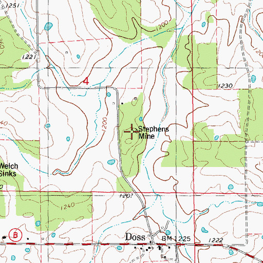 Topographic Map of Stephens Mine, MO