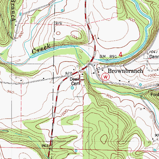 Topographic Map of Dean Cemetery, MO