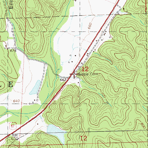 Topographic Map of Settle Cemetery, MO