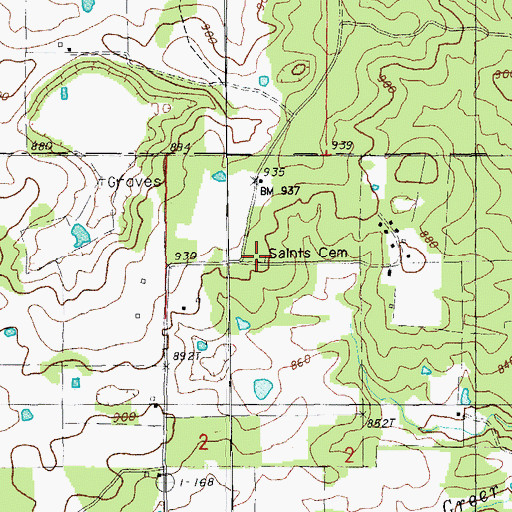 Topographic Map of Saints Cemetery, MO