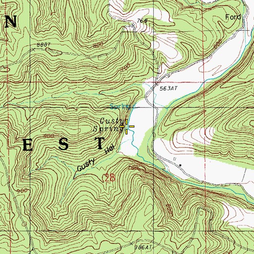 Topographic Map of Gusty Spring, MO