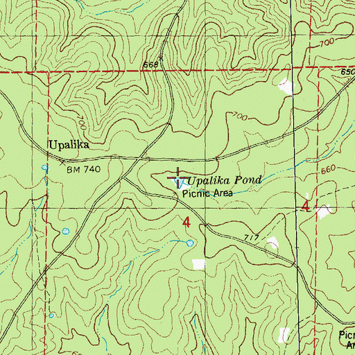 Topographic Map of Upalika Pond, MO
