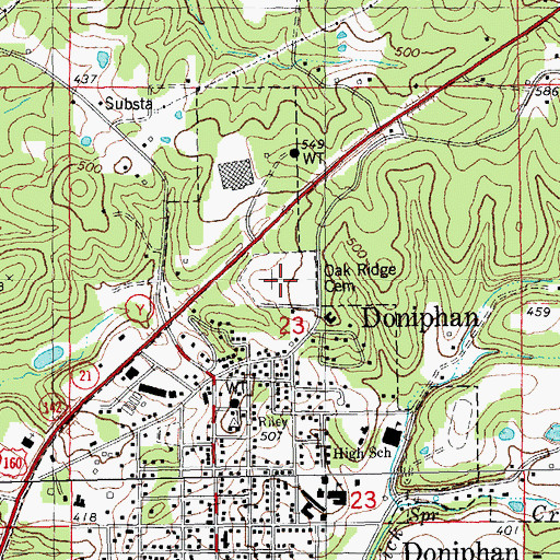Topographic Map of Oak Ridge Cemetery, MO