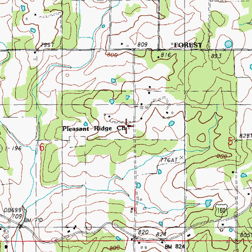 Topographic Map of Pleasant Ridge Church, MO