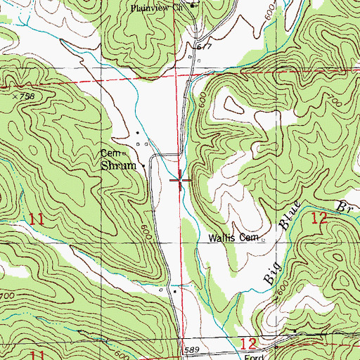 Topographic Map of Shrum Branch, MO