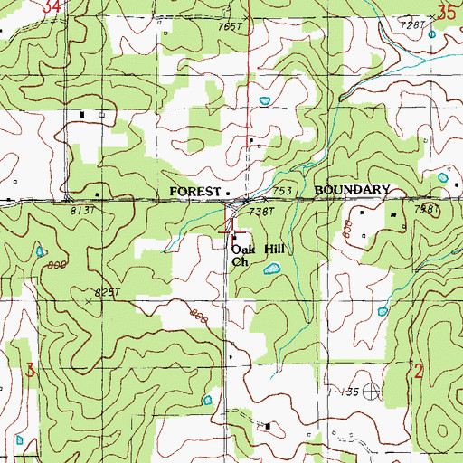 Topographic Map of Oak Hill Church, MO