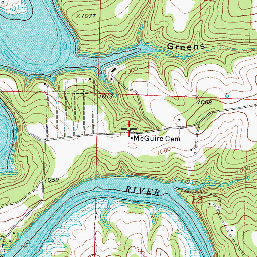 Topographic Map of McGuire School (historical), MO