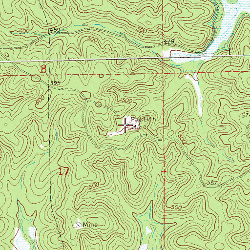 Topographic Map of Fox Den Mine, MO