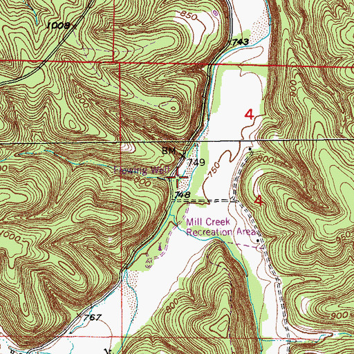Topographic Map of Mill Creek Picnic Area, MO