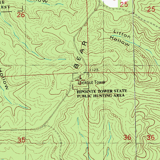 Topographic Map of Hipointe Tower State Public Hunting Area, MO
