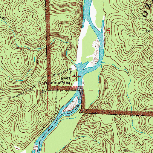 Topographic Map of Hawes Recreation Area, MO