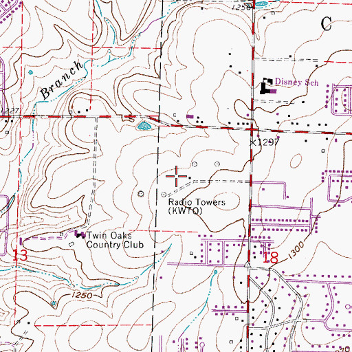 Topographic Map of KWTO-AM (Springfield), MO