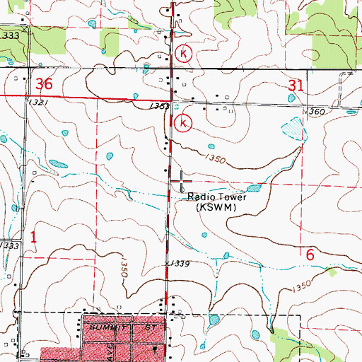 Topographic Map of KSWM-AM (Aurora), MO