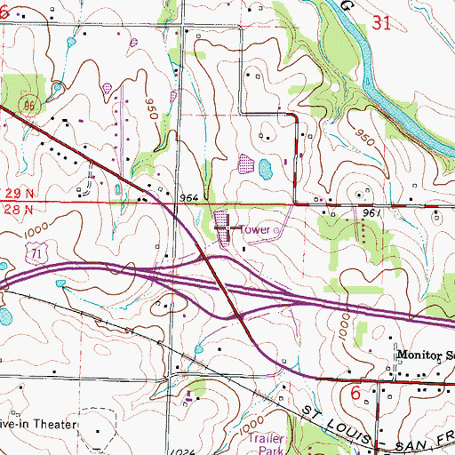 Topographic Map of KDMO-AM (Carthage), MO