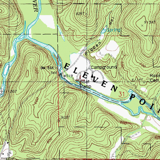 Topographic Map of Greer Crossing Launching Ramp, MO