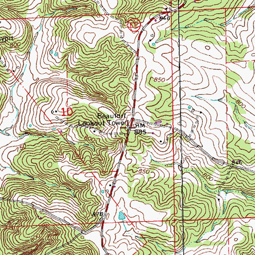 Topographic Map of Beaufort Lookout Tower, MO