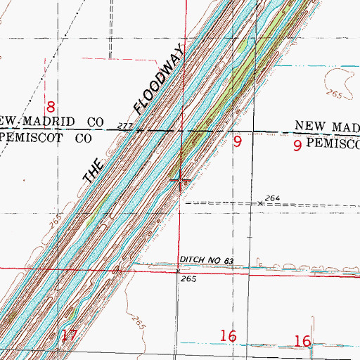 Topographic Map of Ditch Number 258, MO