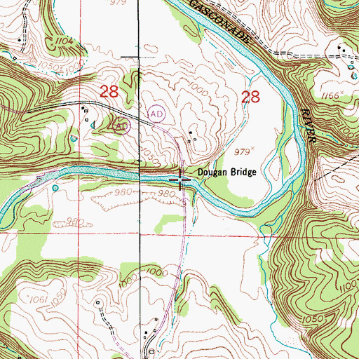 Topographic Map of Dougan Bridge, MO