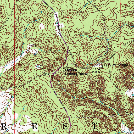 Topographic Map of Fairview Lookout Tower, MO