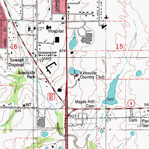Topographic Map of Kirksville Country Club, MO