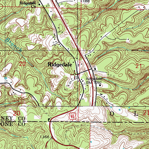 Topographic Map of Ridgedale, MO