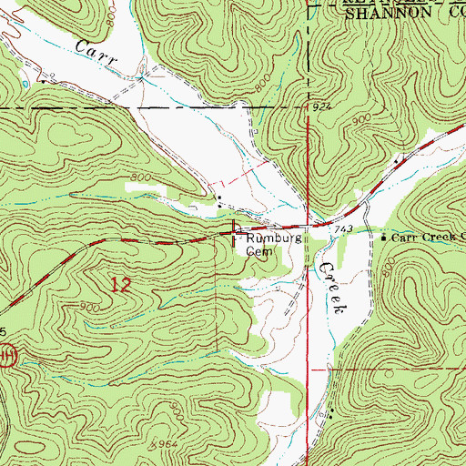 Topographic Map of Rumburg Cemetery, MO